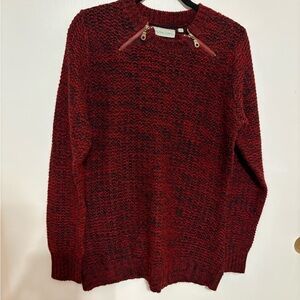 Red Knit Sweater with Zipper Accents
